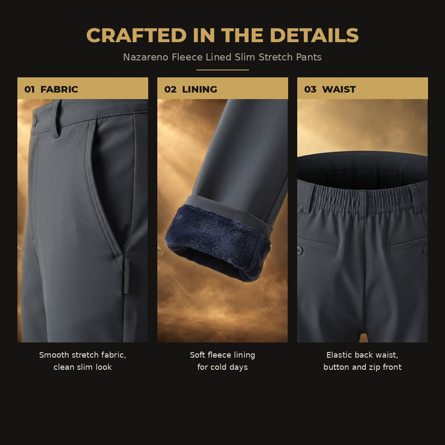Nazareno Fleece Lined Slim Stretch Pants for Men