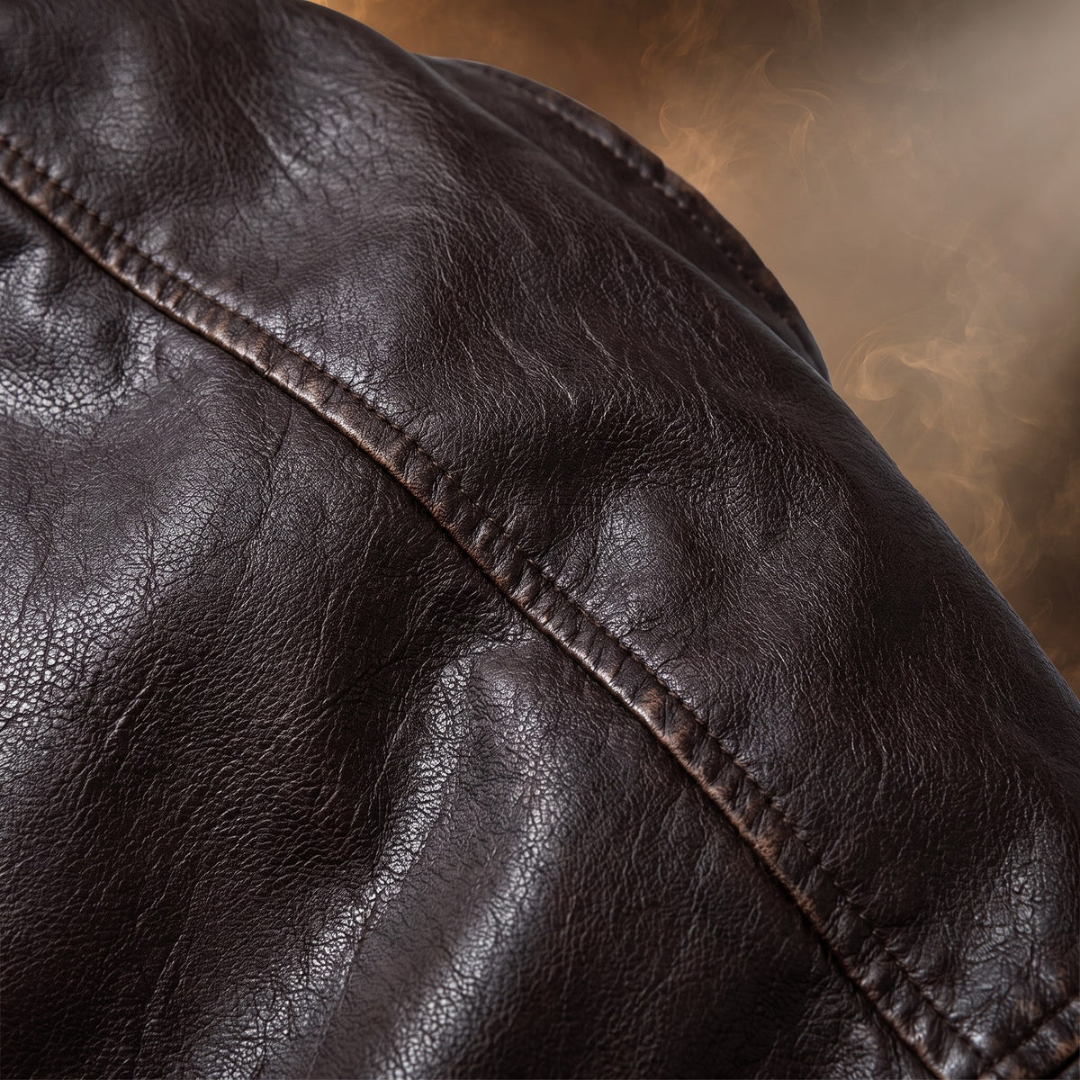 Umberto moto jacket, Dark Brown, washed faux leather finish up close