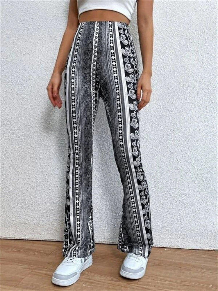 Serena flare pants, Black Tribal, front on model