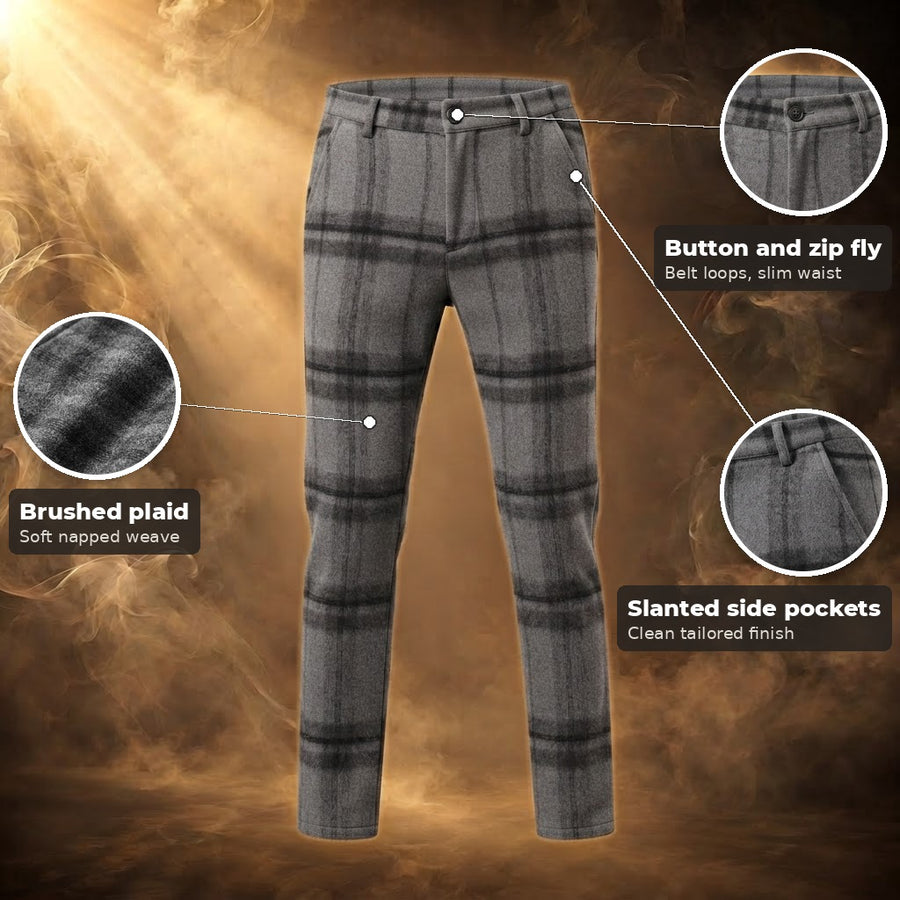 Orfeo Brushed Plaid Slim Straight Pants for Men