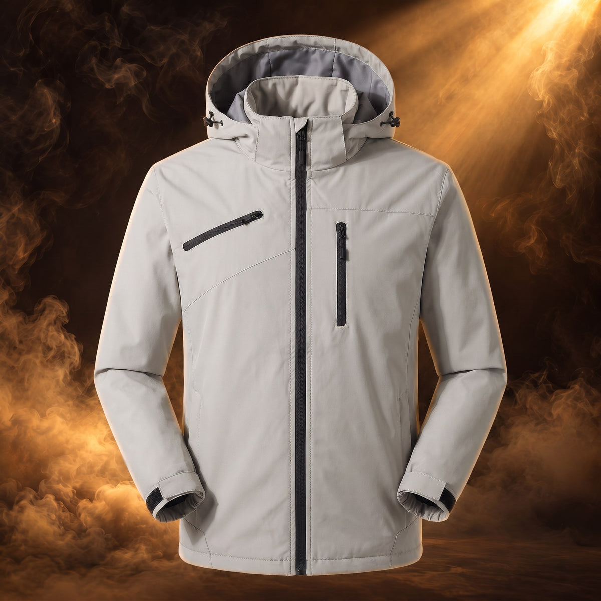 Sebastiano hooded windbreaker jacket, Light Gray thin shell, front