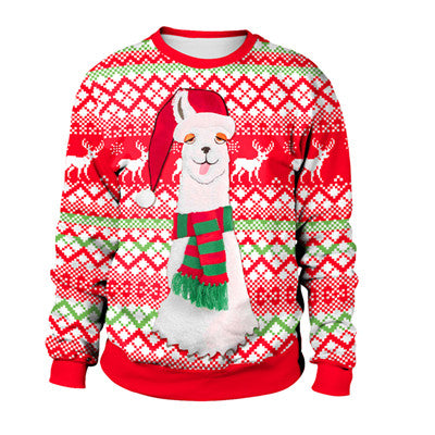 Orazio ugly Christmas sweater, Red Llama Fair Isle, flat front