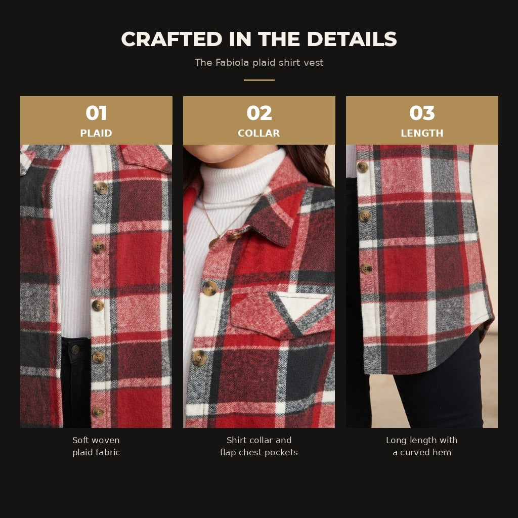 Fabiola plaid sleeveless shirt vest, Red, material and details