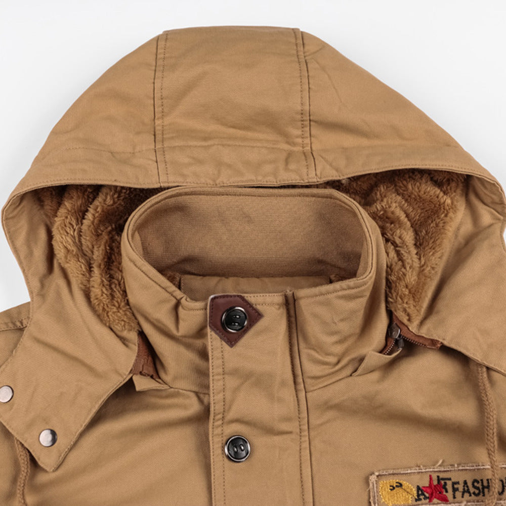 Romeo military jacket, Khaki, hood and stand collar close-up