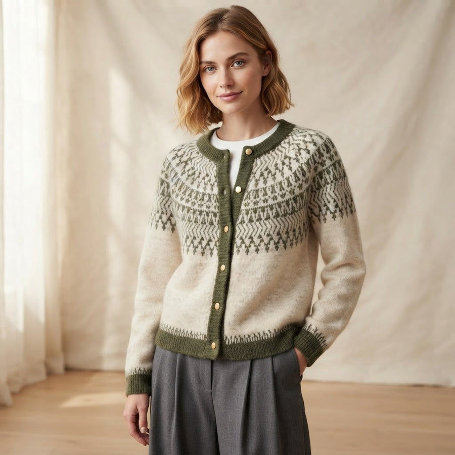 Giada Fair Isle Crew Neck Button Cardigan for Women