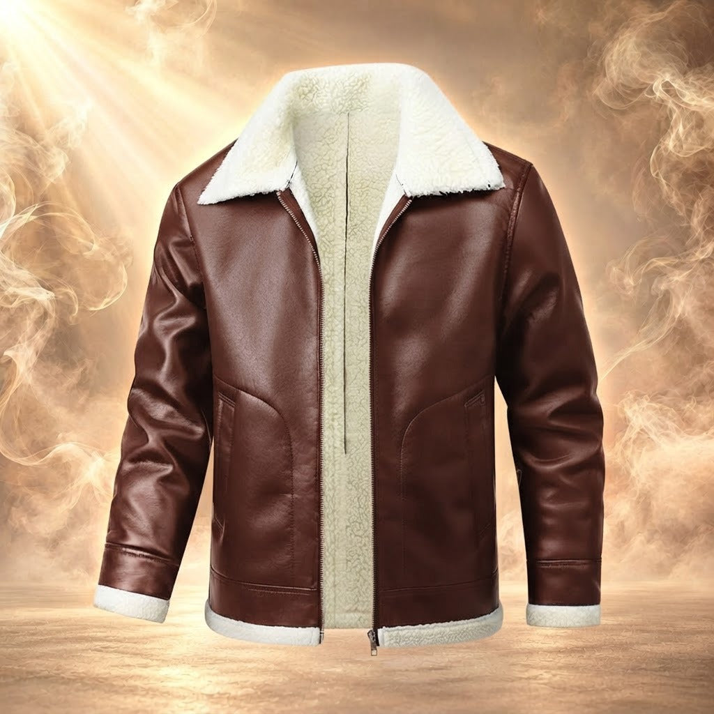 Emanuele sherpa lined faux leather aviator jacket, Brown, front