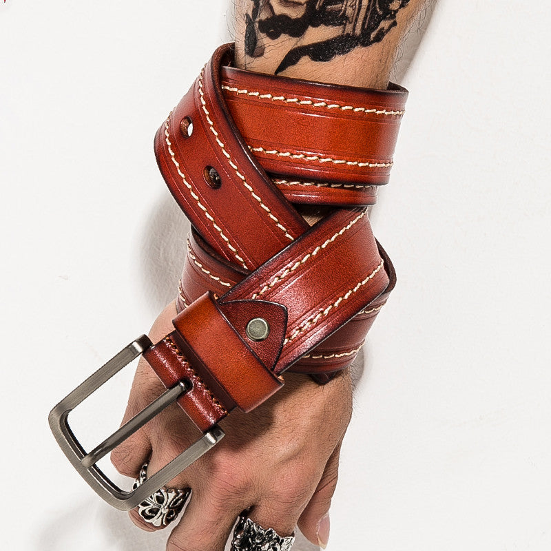 Gerardo Leather Stitched Pin Buckle Belt for Men