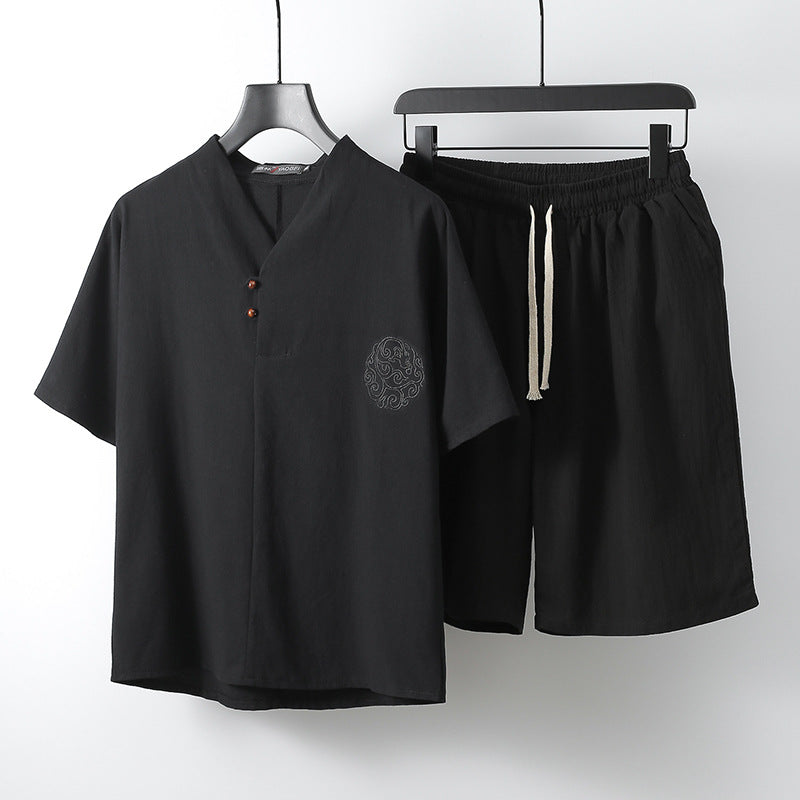 Adriano linen shirt and shorts set for men in Black