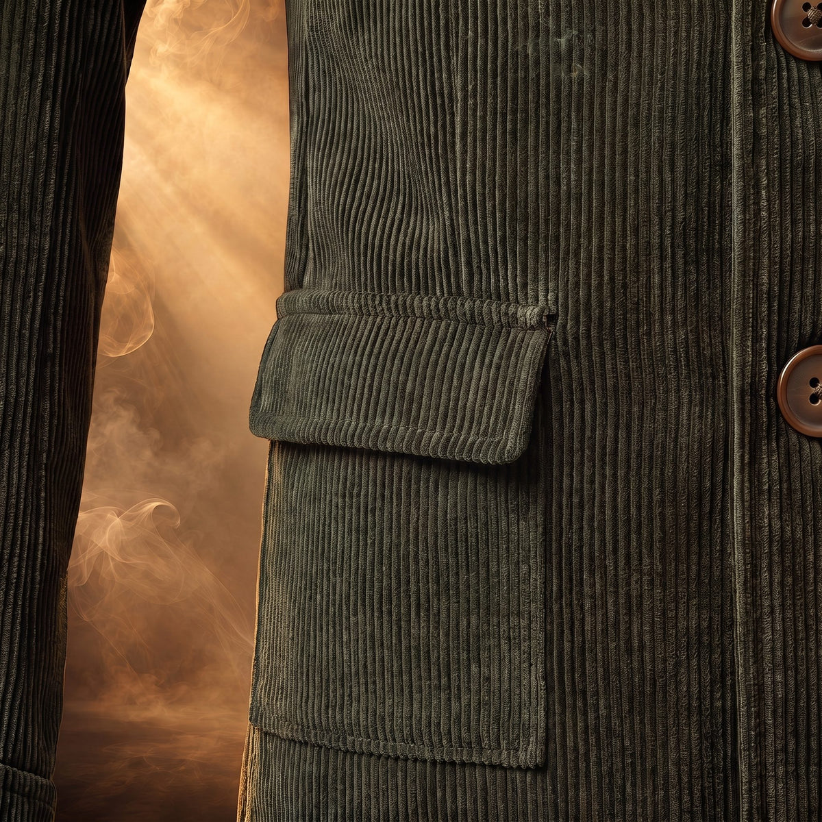 Maurizio corduroy jacket, Olive Green, hip flap pocket close-up