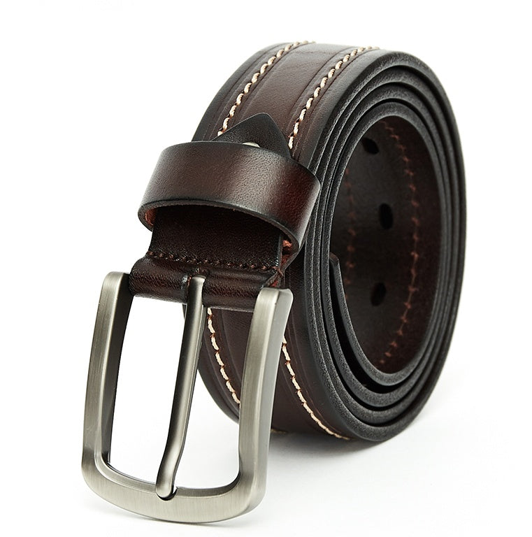 Gerardo Leather Stitched Pin Buckle Belt for Men