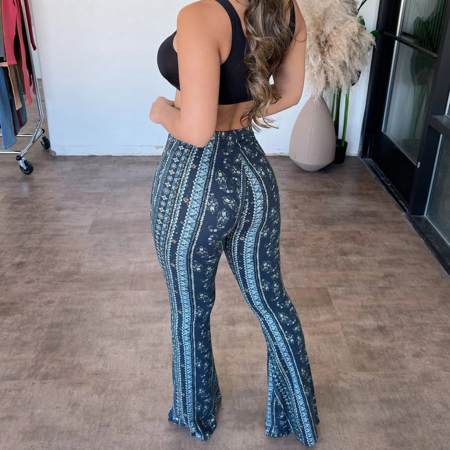 Serena Boho Print Flare Pants for Women
