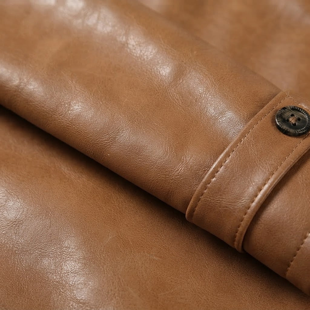 Davide hooded faux leather coat, Tan, faux leather and cuff detail