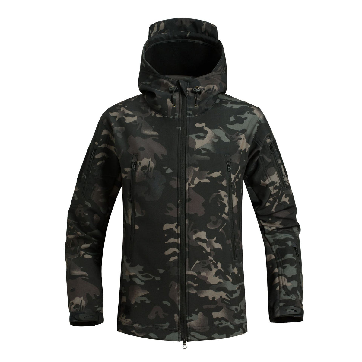Vasco soft shell jacket, Black Camo, front view