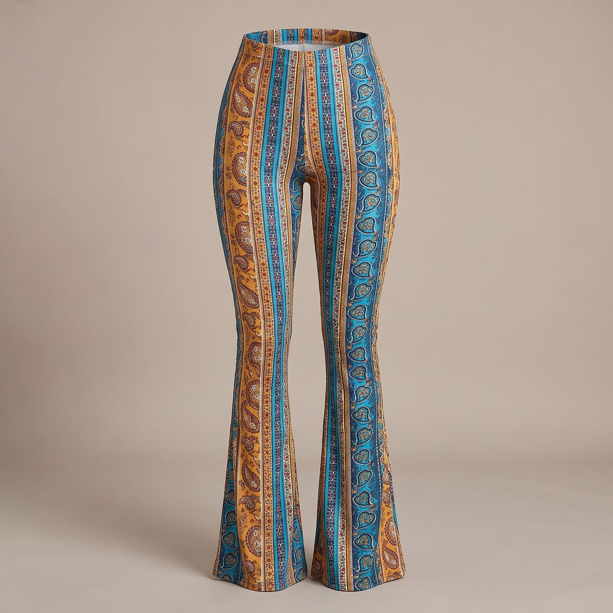 Serena flare pants, Mustard Teal Stripe, front
