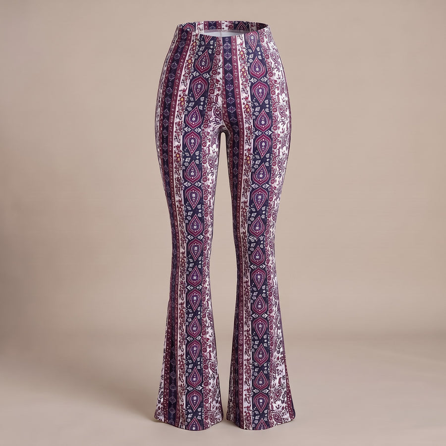 Serena Boho Print Flare Pants for Women