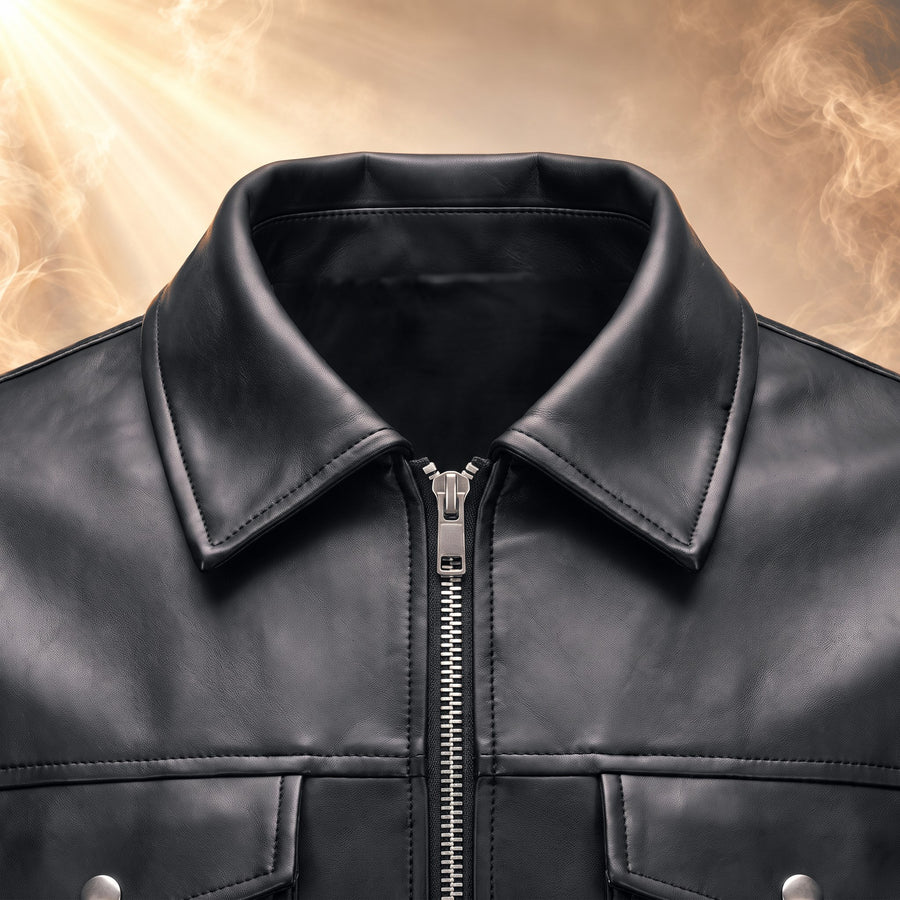 Rocco Leather Shirt Collar Zip Jacket for Men