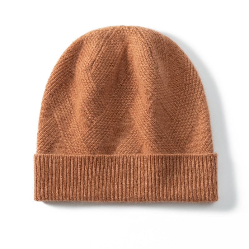 Ornella Cashmere Diamond Knit Cuffed Beanie for Women
