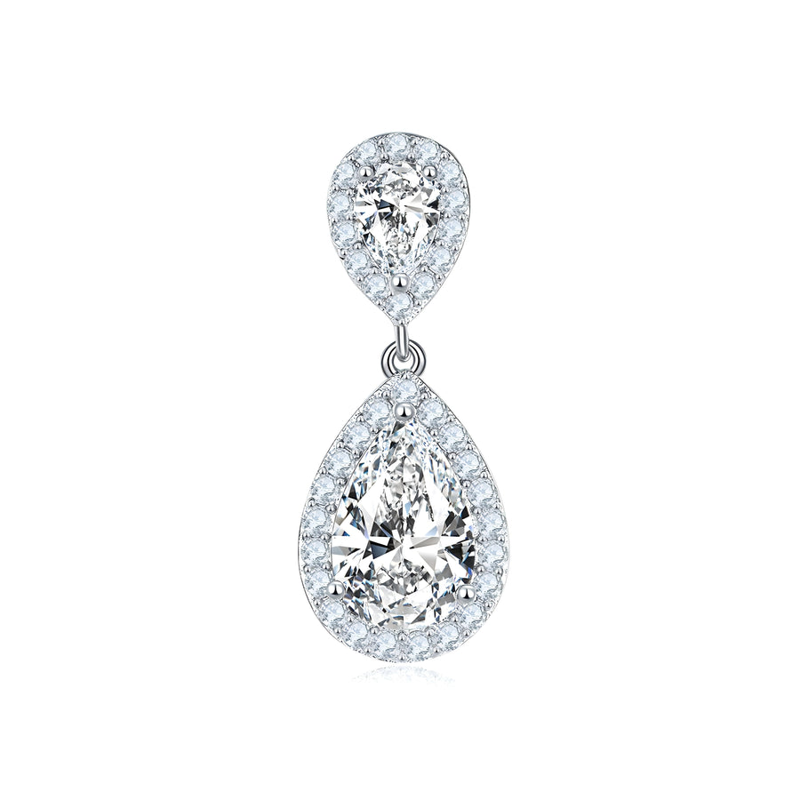 Rosetta Sterling Silver Pear Moissanite Halo Drop Earrings for Women