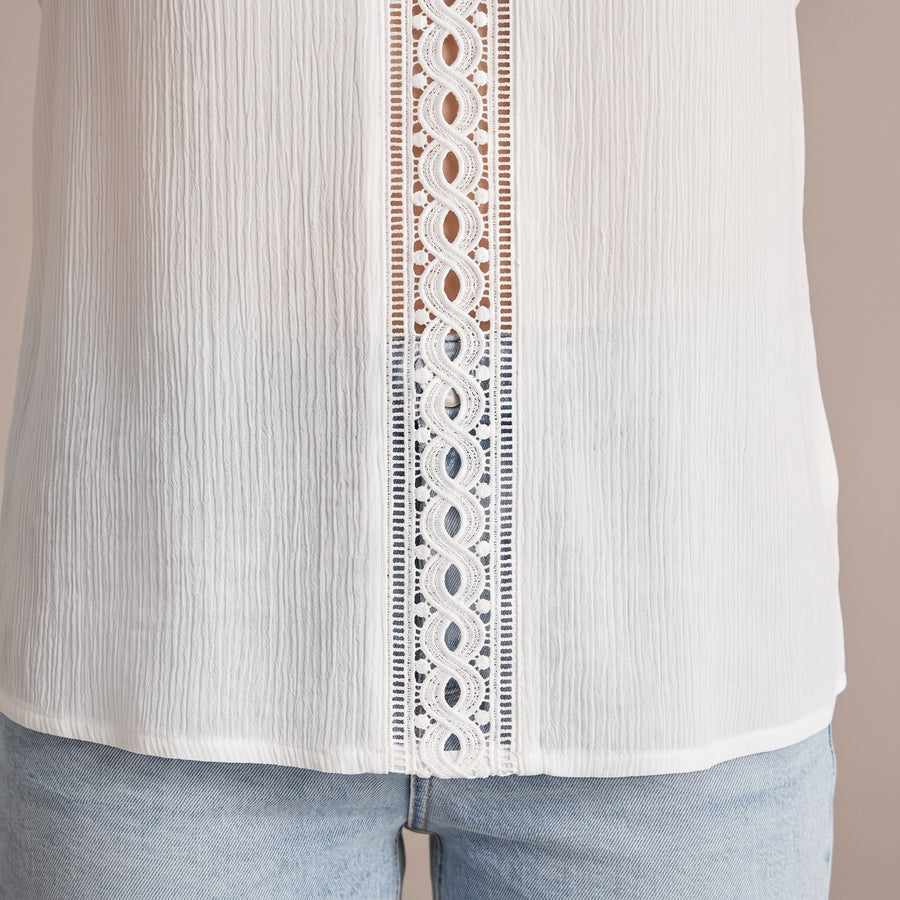 Aurelia Lace Trim V-Neck Lantern Sleeve Blouse for Women