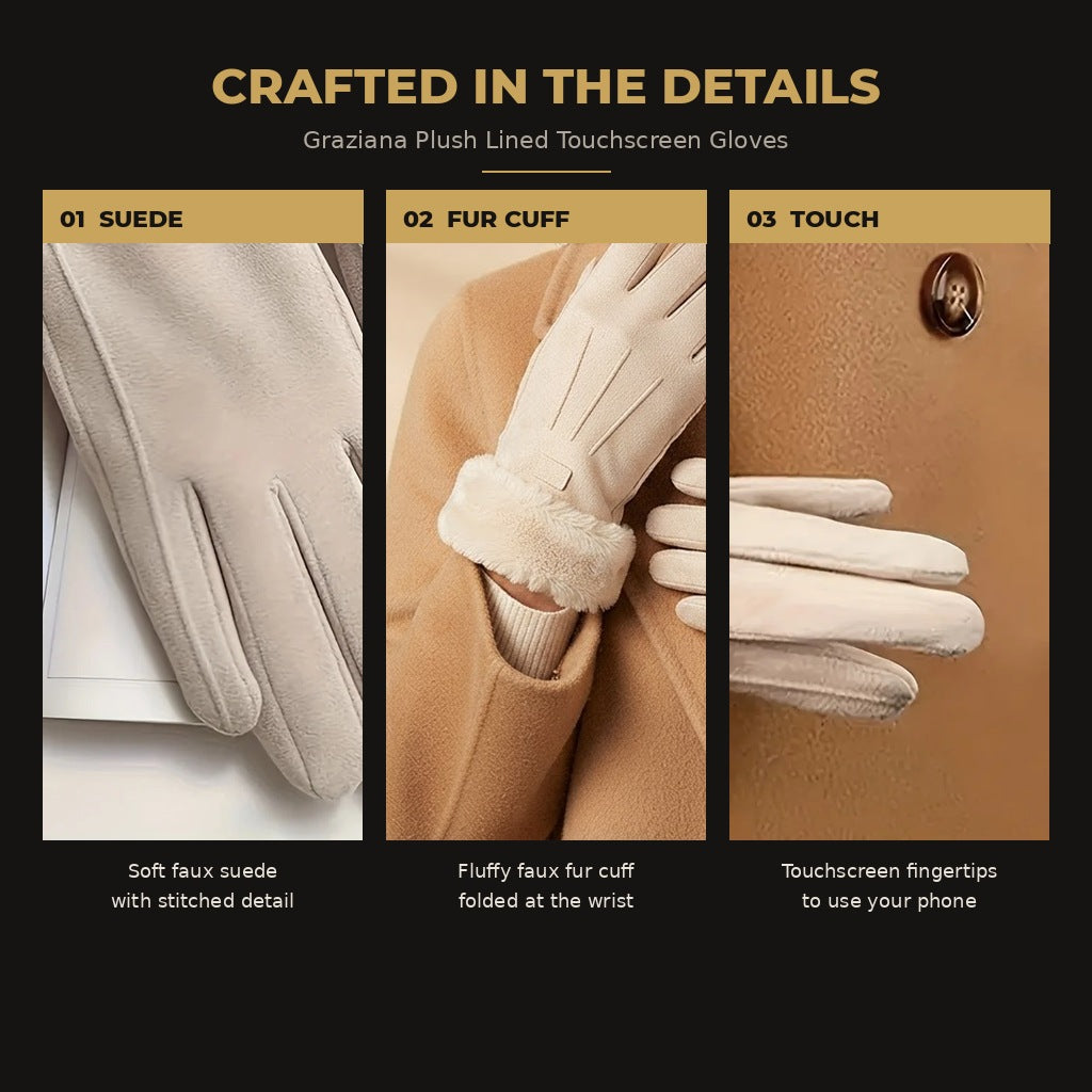 Graziana gloves crafted in the details: suede, fur cuff and touchscreen tips