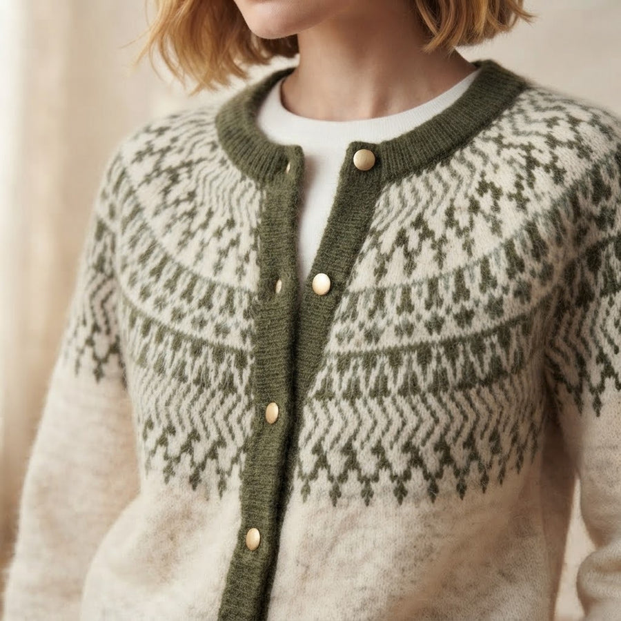 Giada Fair Isle Crew Neck Button Cardigan for Women