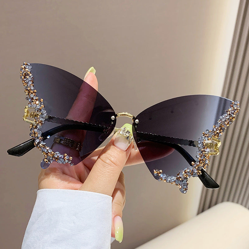 Iolanda Rhinestone Butterfly Rimless Sunglasses for Women