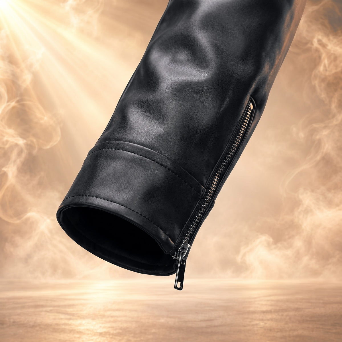 Rocco faux leather jacket, black, zippered cuff close-up
