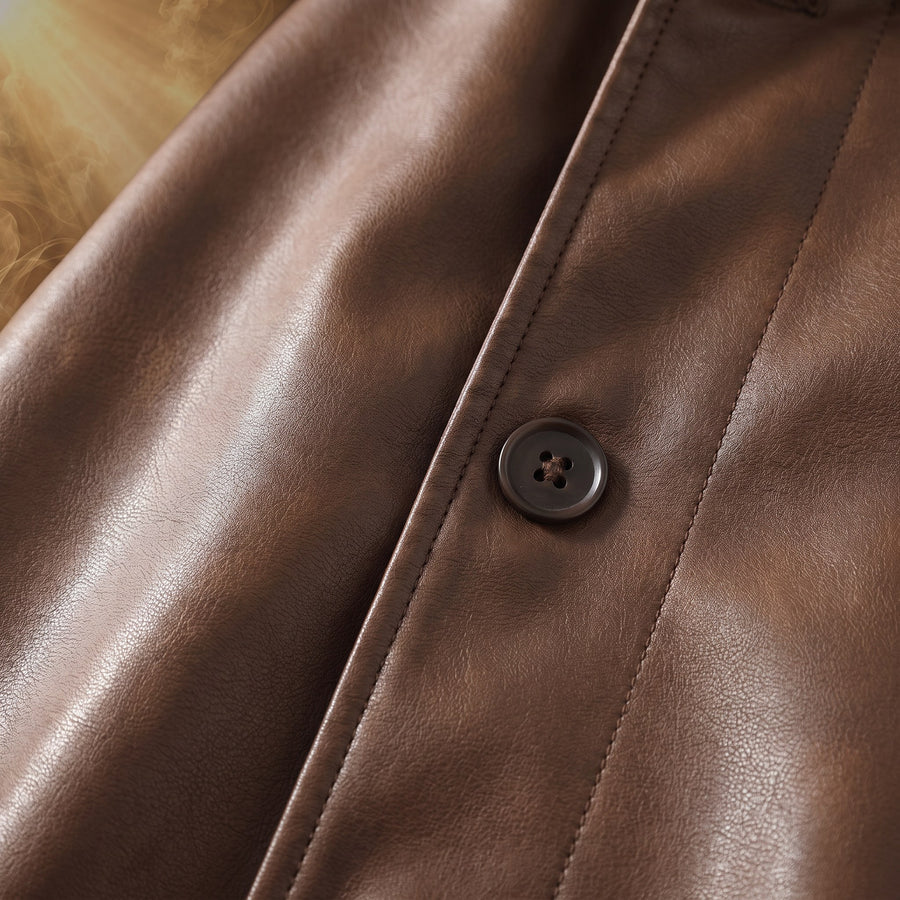 Vincenzo Sherpa-Lined Leather Button-Up Jacket for Men