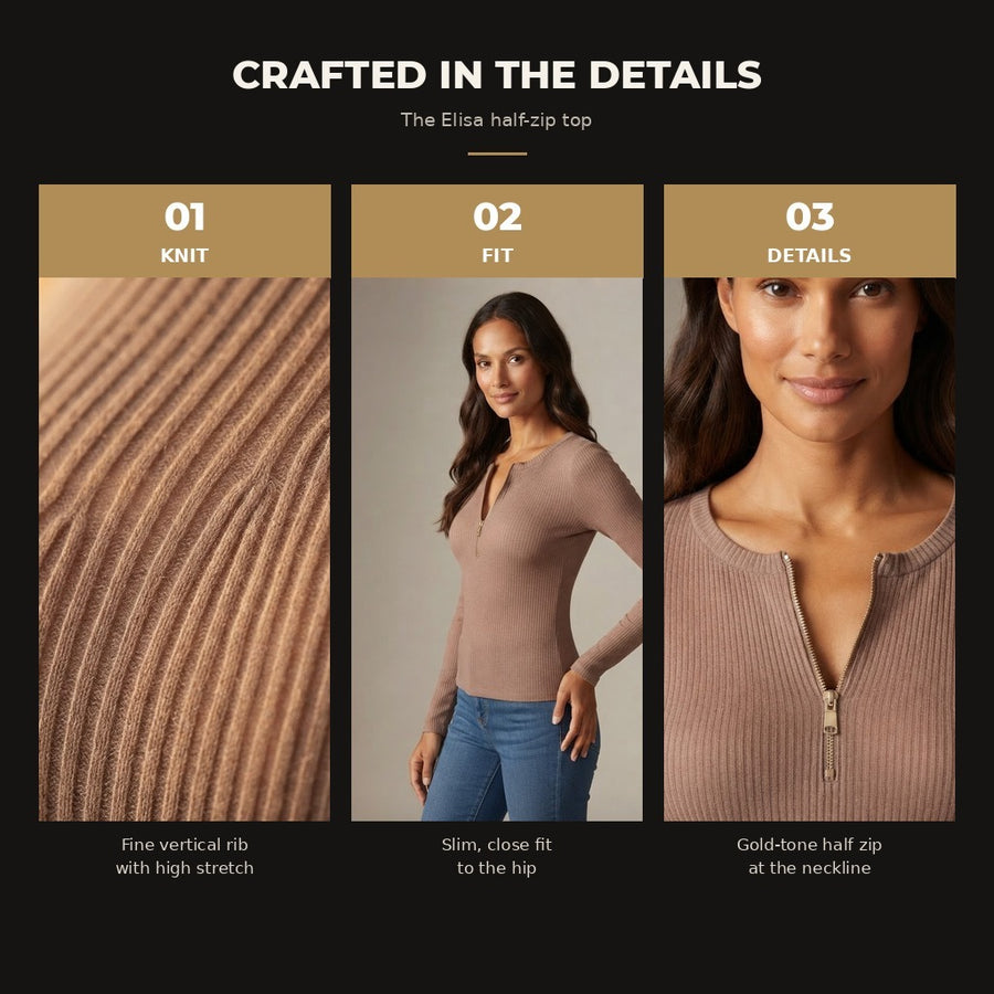 Elisa Ribbed Knit Half Zip Long Sleeve Top for Women