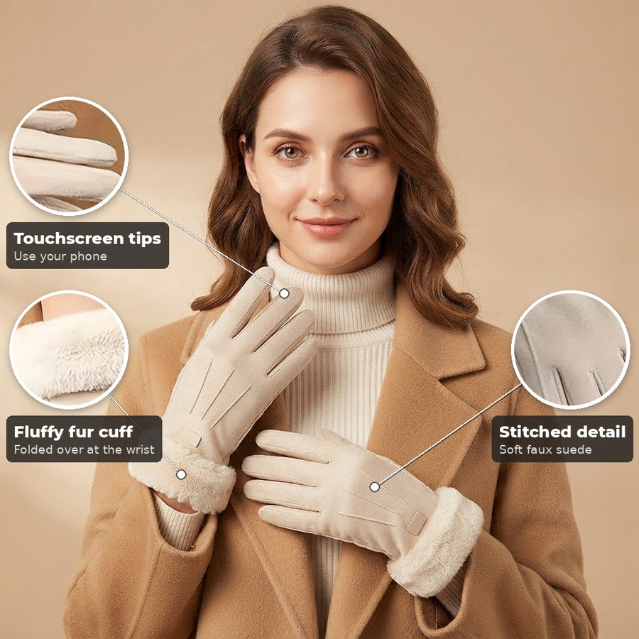 Graziana Plush Lined Touchscreen Gloves with Fur Cuff for Women