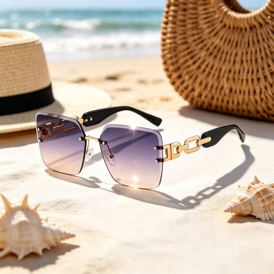 Gilda Rimless Square Chain Link Sunglasses for Women