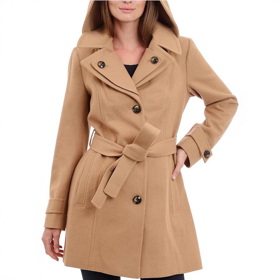 Rosalind Hooded Belted Wool Coat for Women