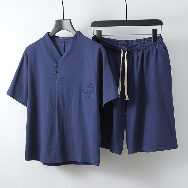 Adriano linen shirt and shorts set for men in Navy Blue