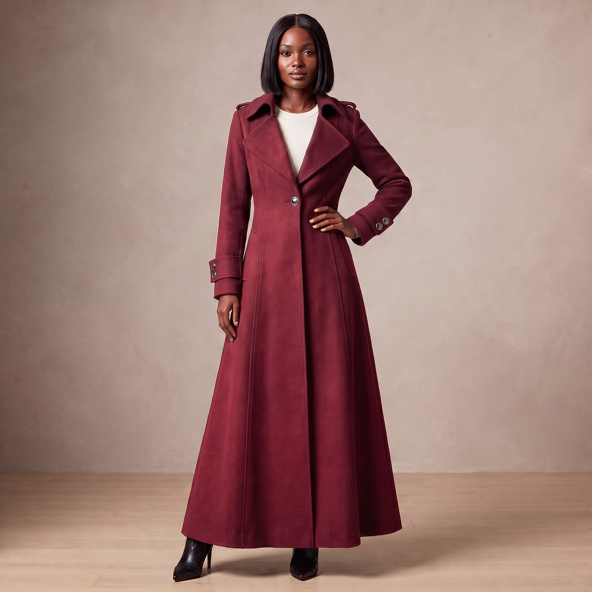 Lavinia wool maxi coat, Wine Red, front