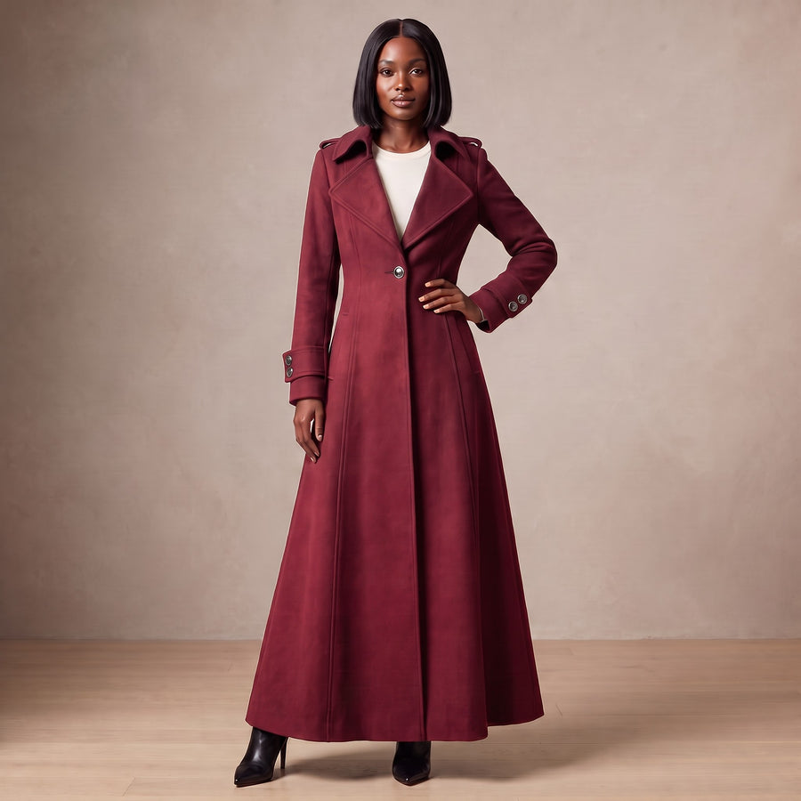 Lavinia Wide Lapel Wool Maxi Coat for Women