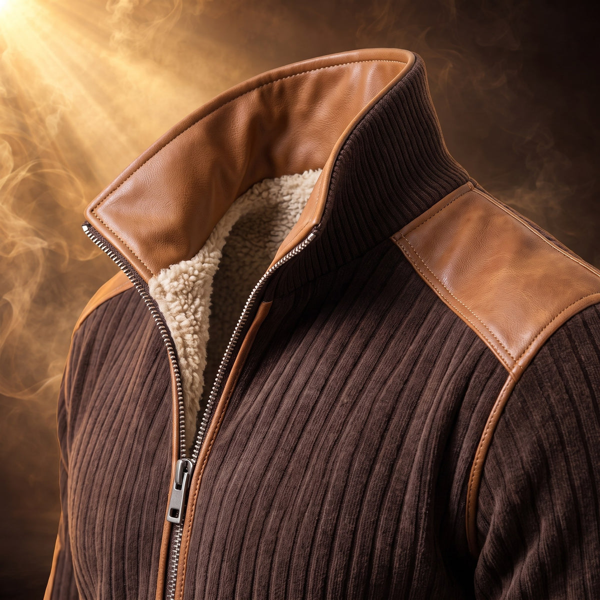 Ezio sweatshirt, Brown, stand collar close-up