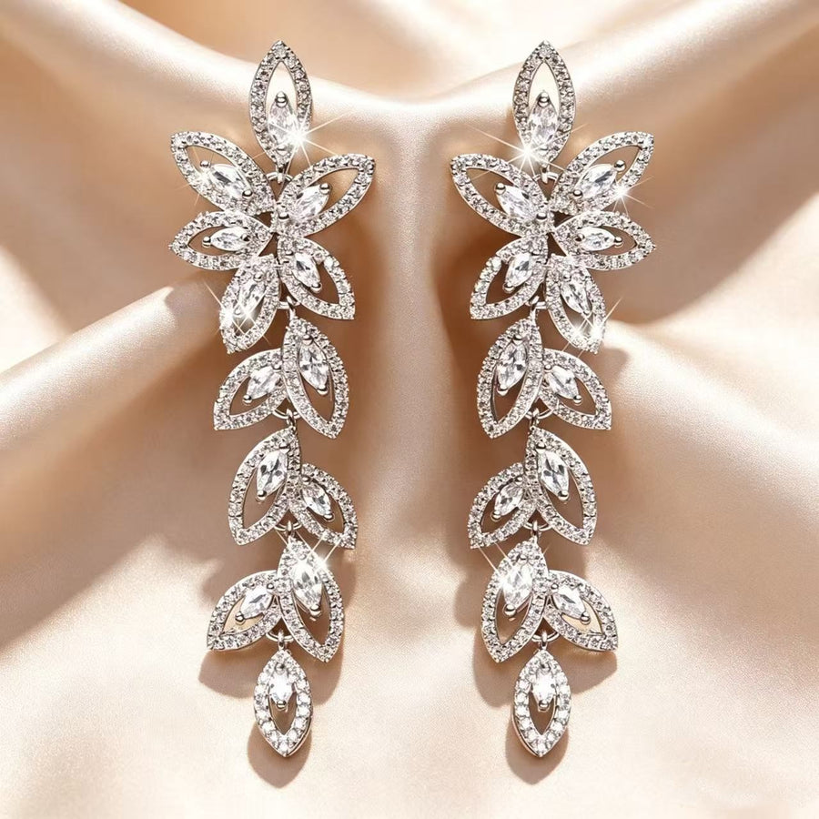 Ginevra Floral Marquise Long Drop Earrings for Women