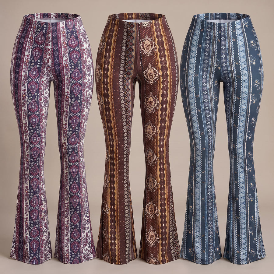 Serena Boho Print Flare Pants for Women