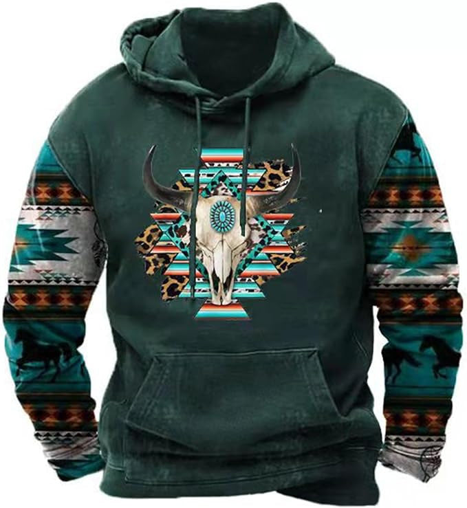 Pascal Western Aztec Graphic Pullover Hoodie for Men