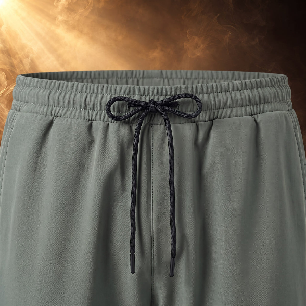 Severino jacket and pants set, Sage Green, pants drawcord waist close-up