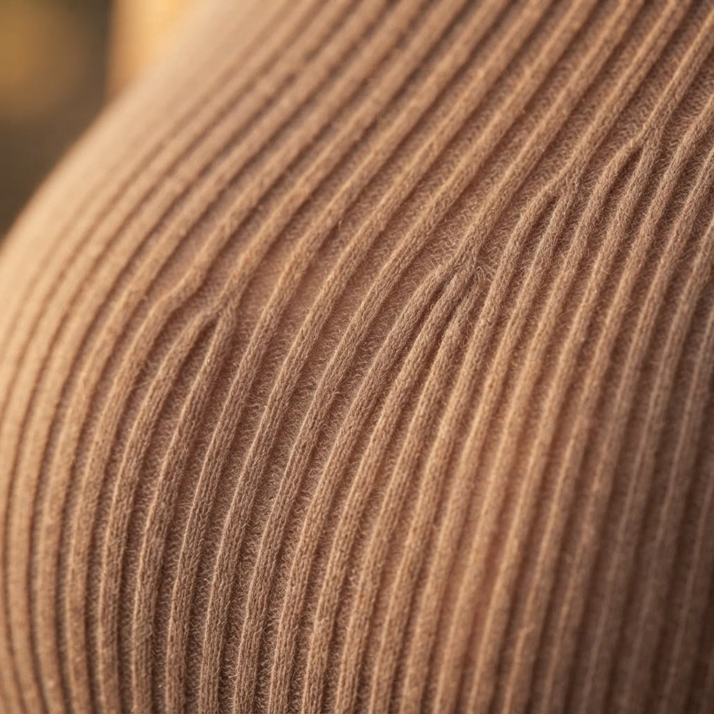 Elisa ribbed knit half zip top, Mocha, rib knit close-up