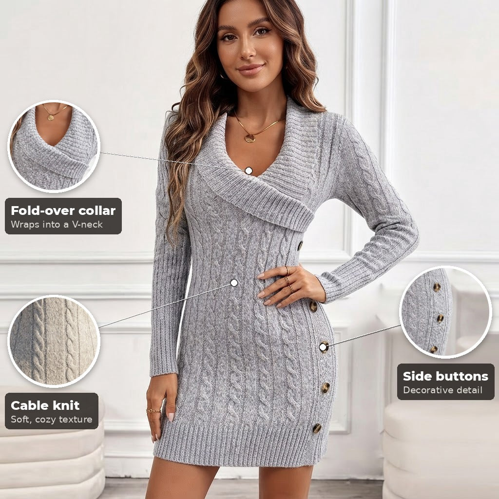 Tiziana Cable Knit Button Sweater Dress for Women - key features
