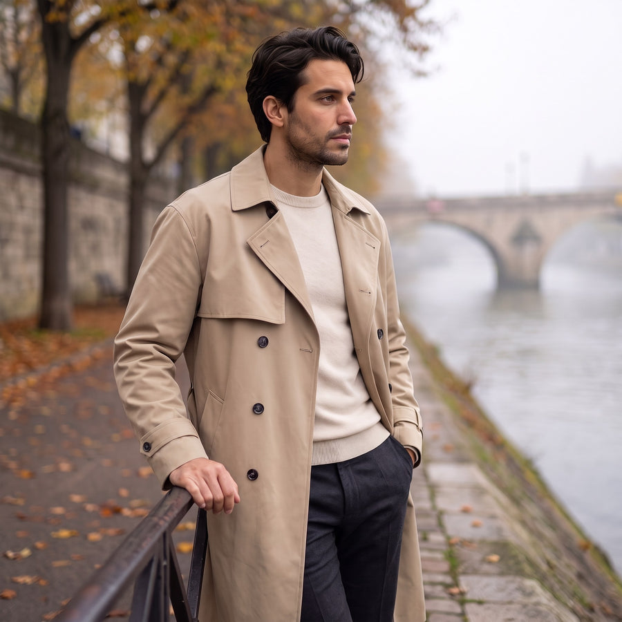 Filippo Relaxed Double-Breasted Trench Coat for Men