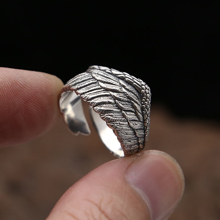 Corvino Sterling Silver Eagle Wing Ring for Men
