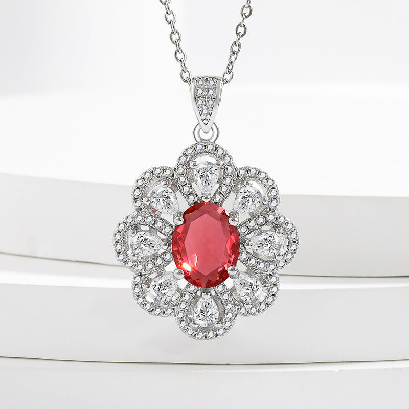 Benedetta Red Cubic Zirconia Flower Jewelry Set for Women