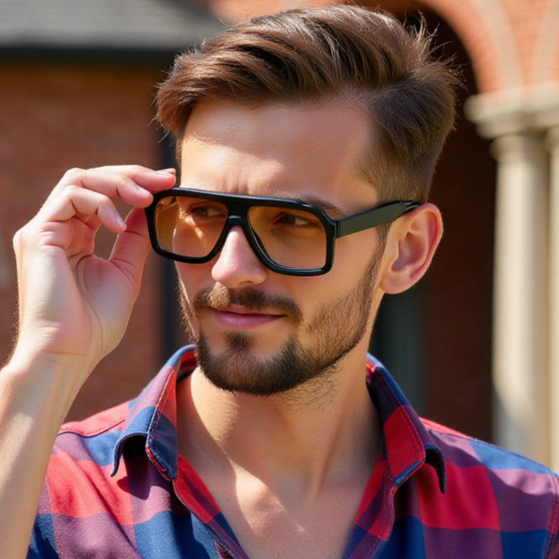 Egidio Flat Top Square Navigator Sunglasses for Men