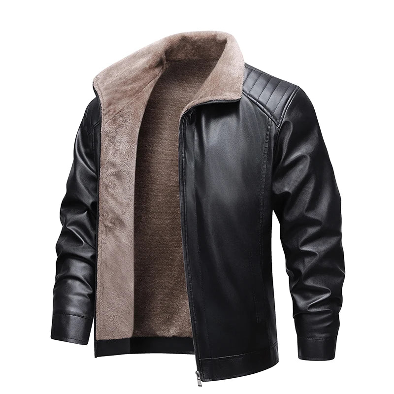Carmine Fleece Lined Leather Biker Jacket for Men