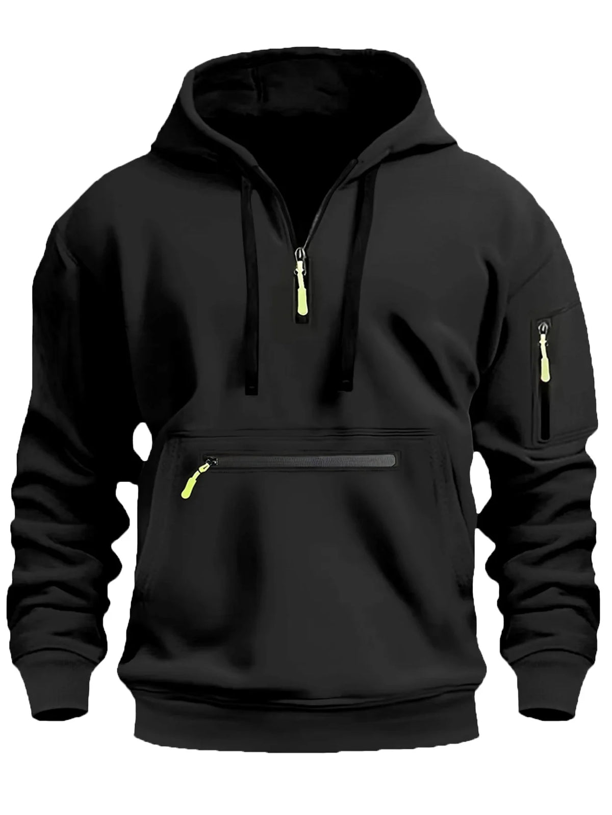 Men's multi pocket fleece pullover hoodie in black