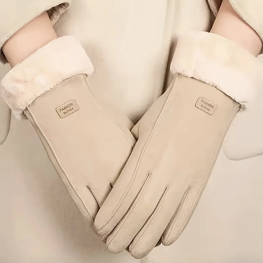 Graziana Plush Lined Touchscreen Gloves with Fur Cuff for Women