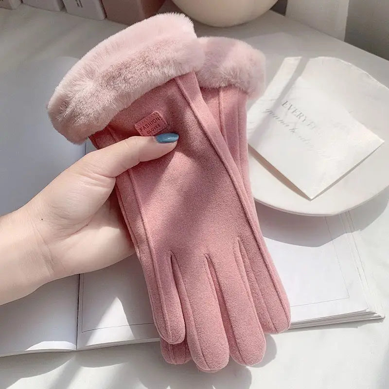 Graziana Plush Lined Touchscreen Gloves with Fur Cuff for Women